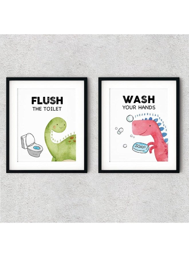 FALJIOK Funny Dinosaur Bathroom Decor, Fun Gag Brush Flush Wipe Wash Wall Art Prints Decorations for Nursery Bathroom, Dinosaur Posters for Son Daughter Set of 4(8" x 10") Unframed - Image 4
